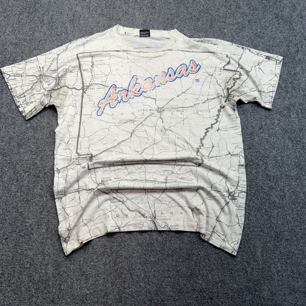 Vintage Screen Stars Best Arkansas Map All Over‎ Print T-Shirt Mens XL USA Made